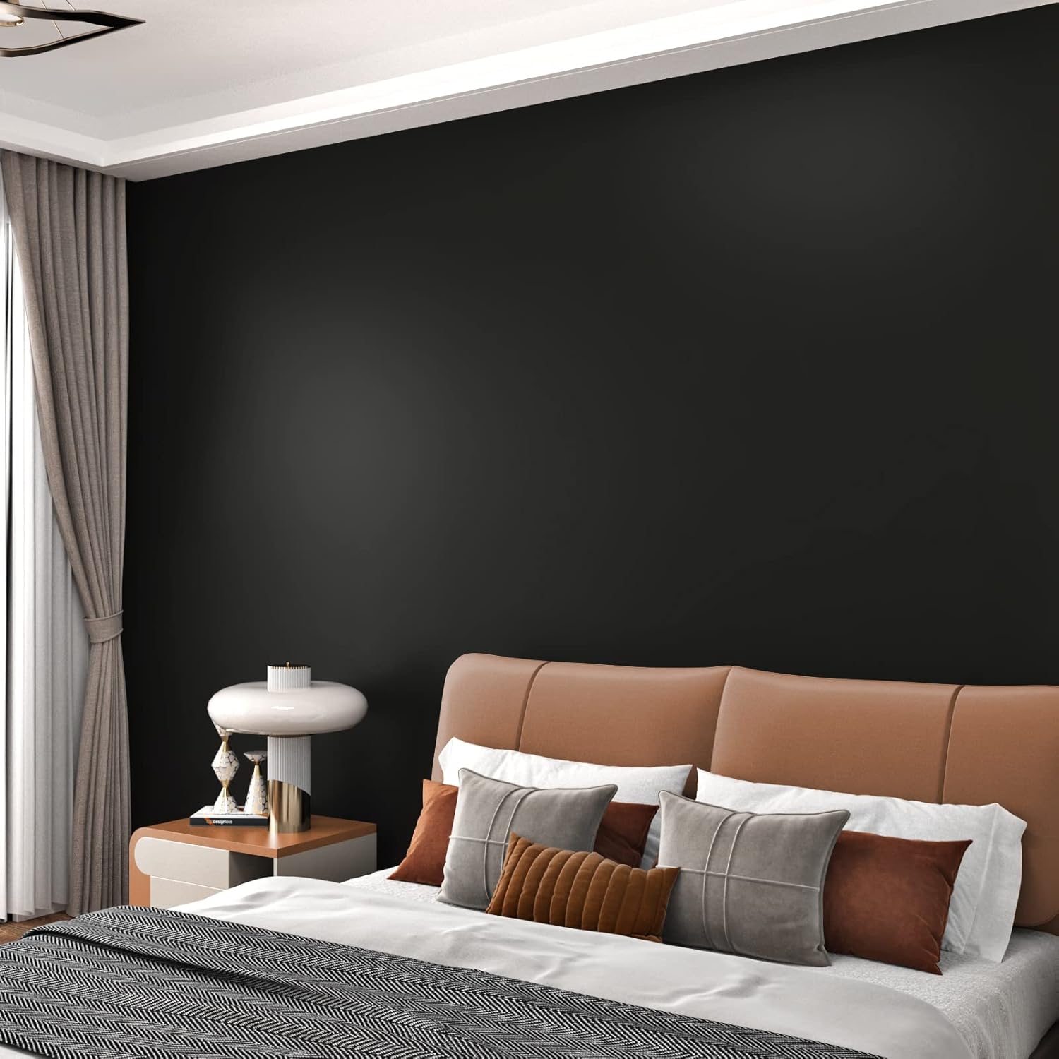 WESTICK Matte Black Wallpaper Peel and Stick Roll Thick Black Contact Paper Self Adhesive Dark Peel and Stick Wallpaper for Bedroom Living Room Bathroom Renter Friendly Dark Wall Paper 15.8" x 394"