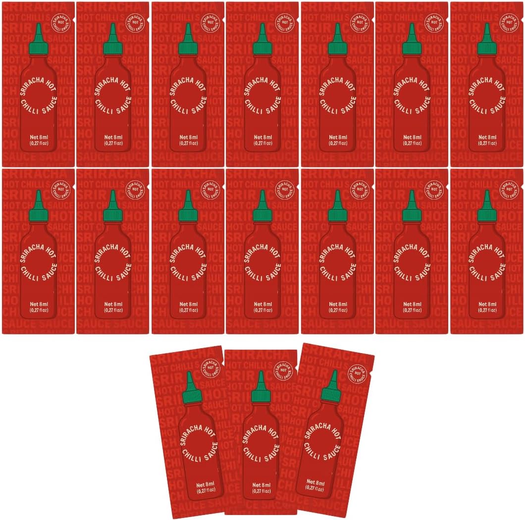 20 x 8ml Sriracha Hot Chilli Sauce Sachets – Individual Single-Serve Packs for Travel, Lunches & Takeaways – Made with Sun-Ripened Thai Chilies – WoodzyCo Exclusive