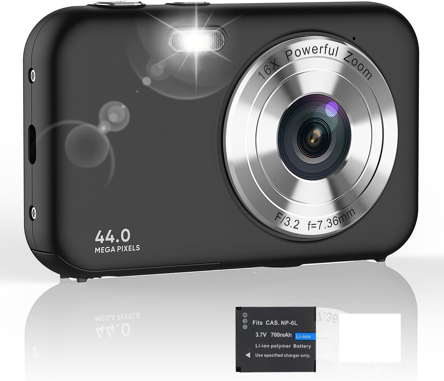 Digital Camera 1080P FHD Compact Digital Camera 44MP Portable Mini Small Photo Camera with 2.4" LCD Screen-Black