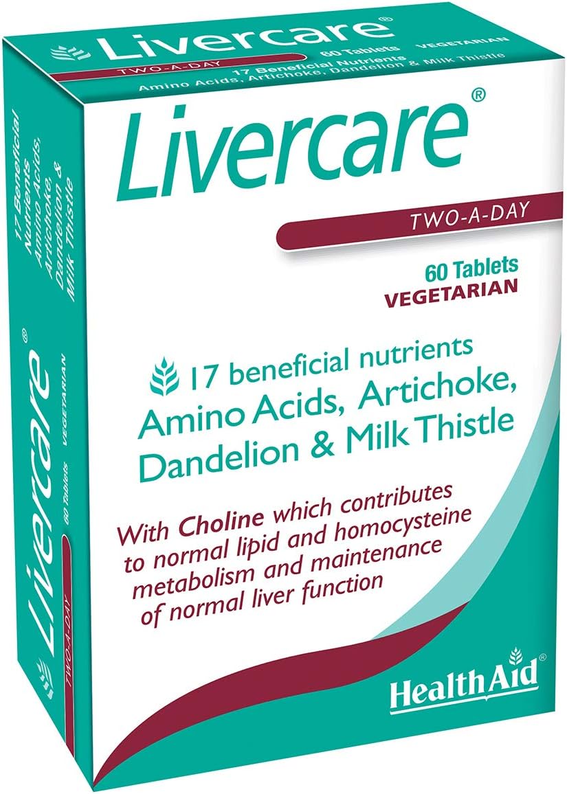 HealthAid Livercare - Detox Supplement with Dandelion, Artichoke and 15 Beneficial Nutritents - Vegetarian -60 Tablets