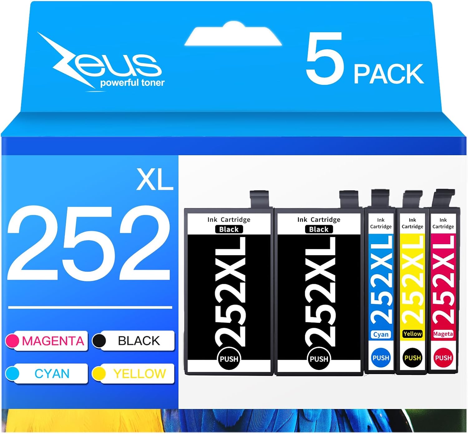Replacement for Epson 252 T252 XL to use with Workforce WF-7720 WF-3640 WF-7710 WF-3620 WF-7210 WF-7610 WF-7620 (2 Black 1 Cyan 1 Magenta 1 Yellow)