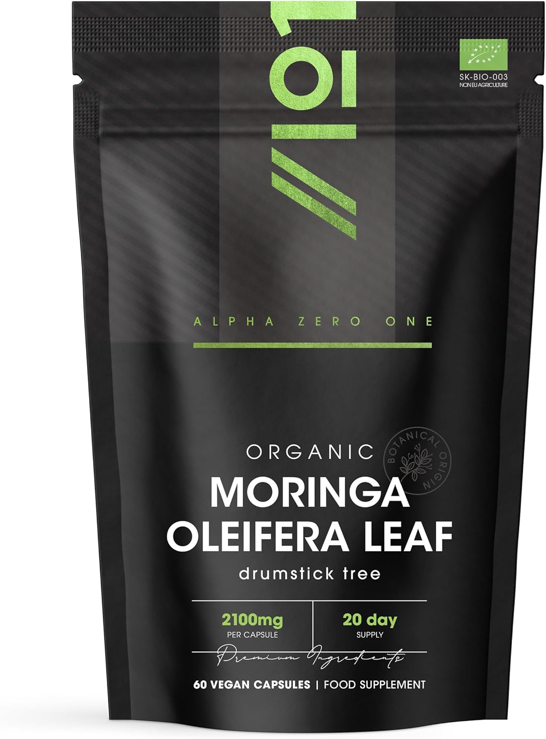 Organic Moringa 2100mg - 60 Vegan Capsules - Raw Moringa Oleifera Leaf - Rich in Vitamins, Antioxidants & Amino Acid – Resealable and Recyclable Pouch – by Alpha01