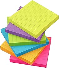Lined Sticky Notes 3x3 inch Bright Colors Self-Stick Pads 6 Pads/Pack 90 Sheets/Pad Total 540 Sheets