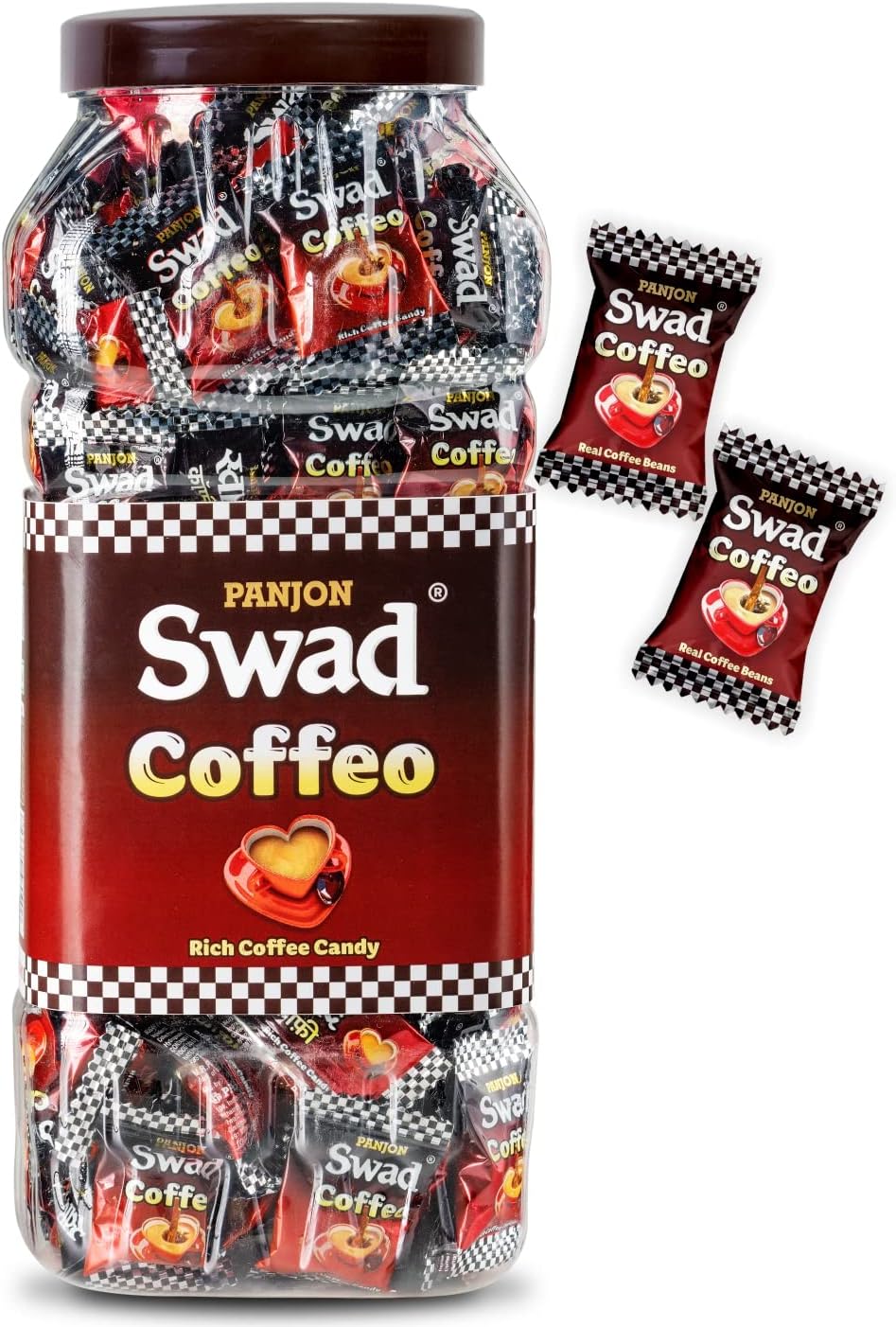 Swad Coffee Candy (Made with Strong Coffee Beans Kopiko Toffee) Jar| 100% Vegan and Gluten Free | 150 Candies Jar