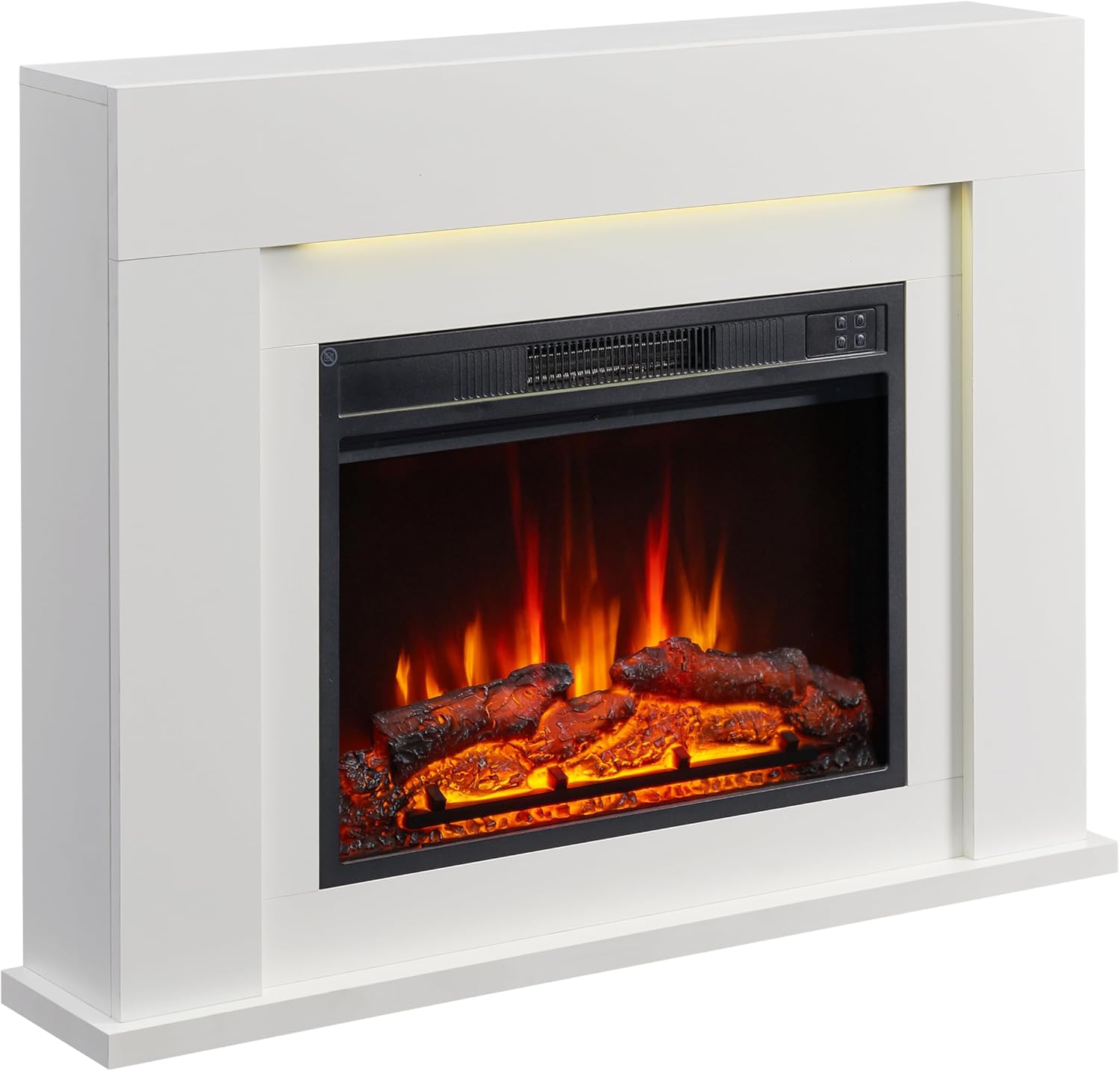 FlameKo Acacia 99cm/39" Freestanding Electric Fireplace Suite with 13 Colour Ambient Light 1-2kW Fan Heater Remote Control Modern Fire