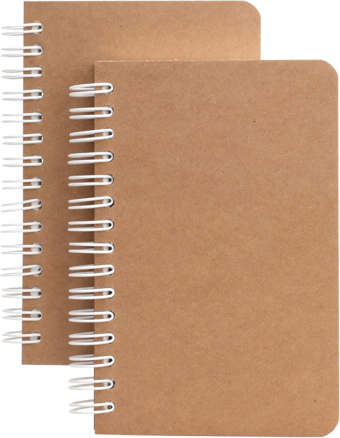 TWONE Kraft Cover Lay Flat Spiral Notebooks - Two Pack - 3.5" x 5.5" - 180 Blank Pages - 90 Sheets - Easy to Carry