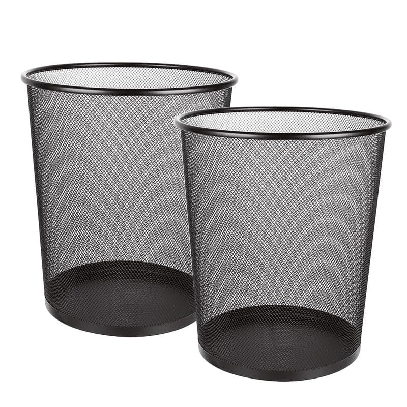 Home Vista Black Stainless Steel Mesh Office Bin 2Pk - Waste Paper Bin for Bedroom-Lounge-Under Desk, Durable & Lightweight Basket for Home & Office – Small Waste Paper Bins for Efficient Organization