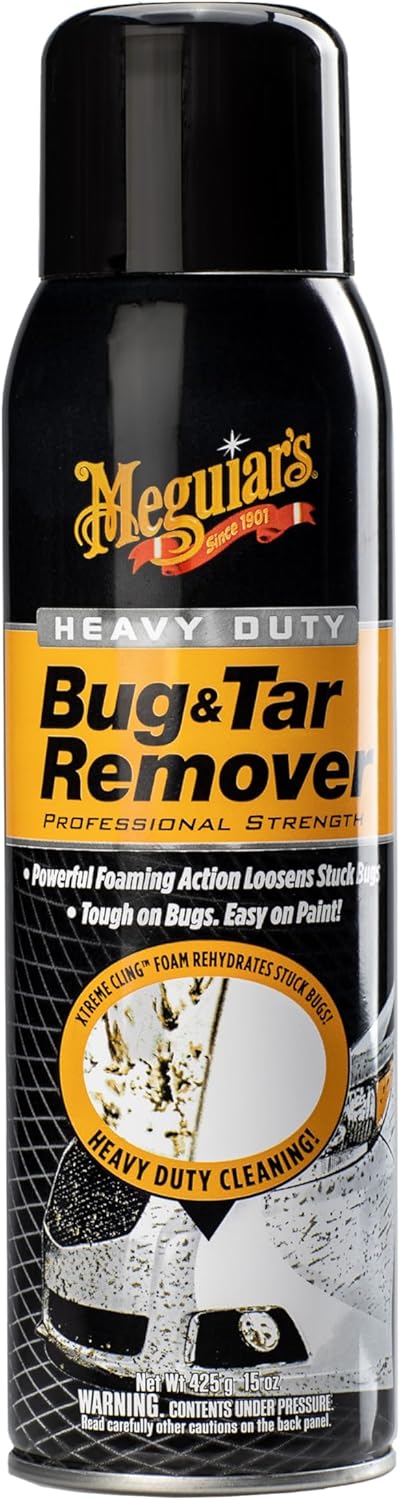 Meguiar's Heavy Duty Bug & Tar Remover, Quick Bug and Tar Remover Spray for Detailing, Pro Strength Clear Coat Safe Technology with Powerful Foaming Action to Loosen Stuck Bugs, 15 Oz