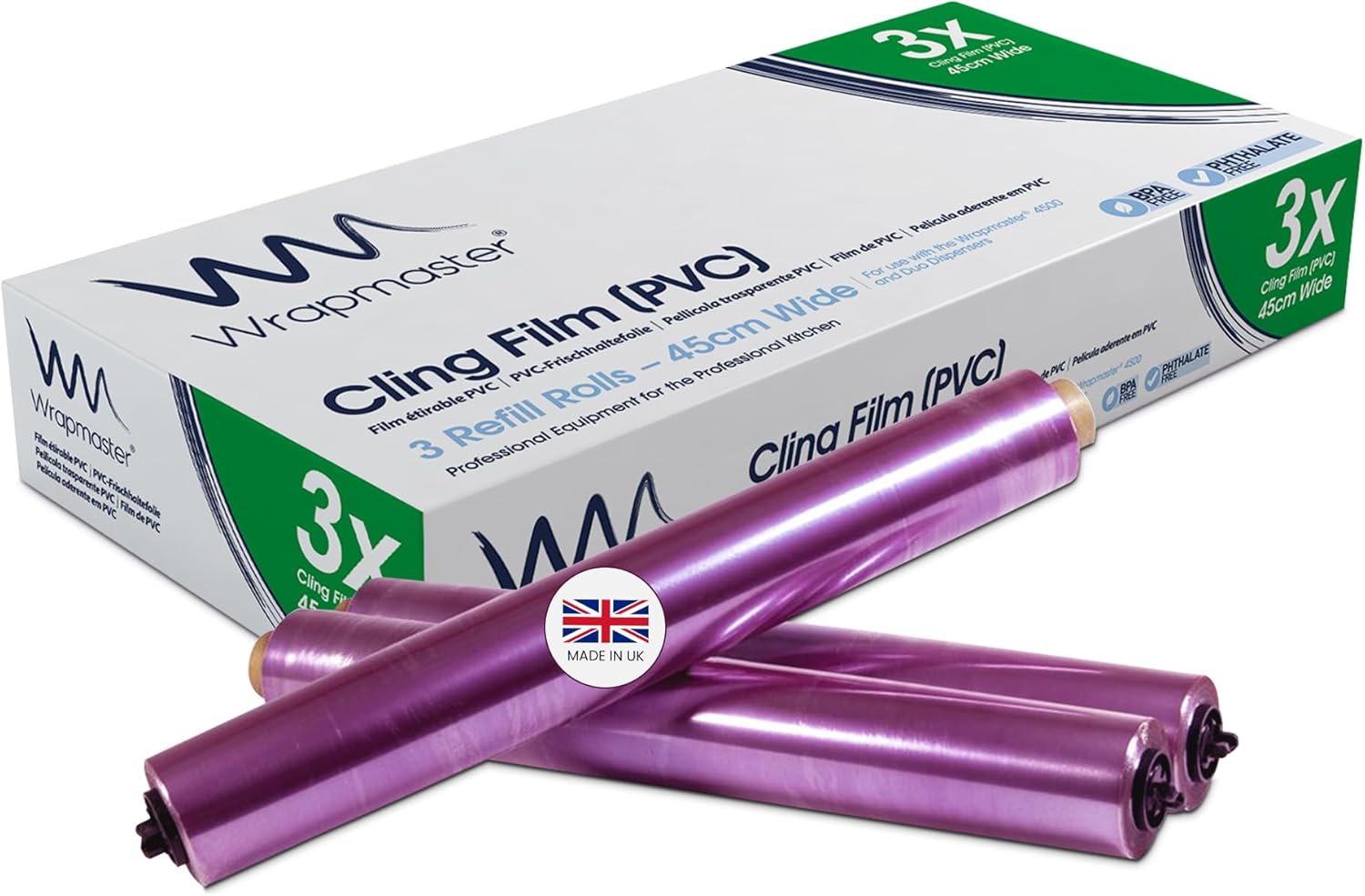 We Can Source It Ltd - Wrapmaster 4500 Cling Film – 45cm x 300m, 3 Rolls – Premium Kitchen Wrap for Professional Catering, Food Preservation, and Freezing – Compatible with Wrapmaster Dispensers