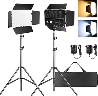 Pixel LED Video Light Kit with Barn Door, 2-Pack Bi-Color Photography Lighting, 2500-6500K Dimmable Studio Light, CRI 96+ Panel Light for Videography/Game Streaming/Film/Video Recording