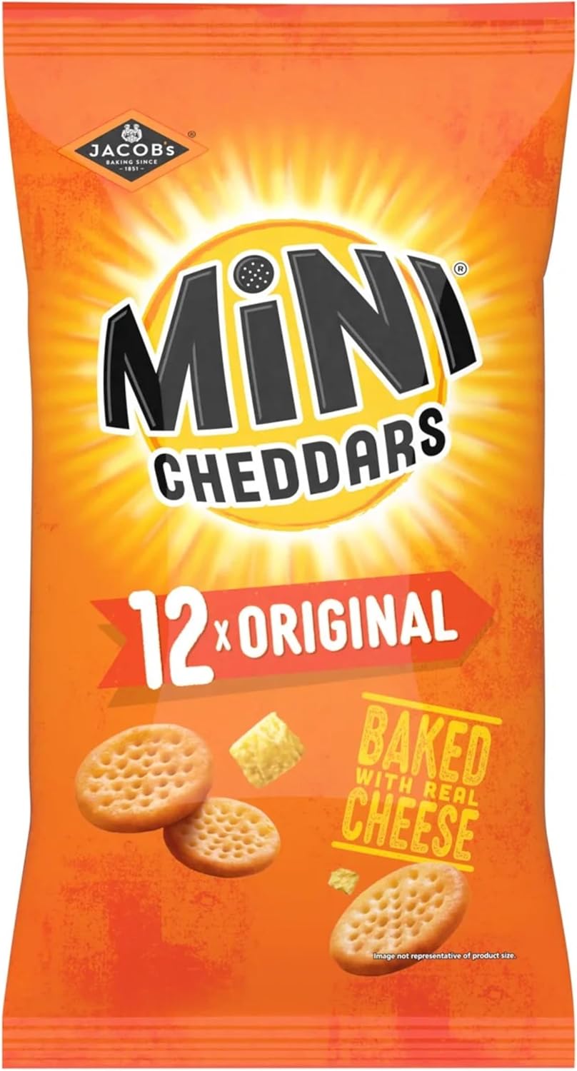 Jacob's Mini Cheddars Original Crisp Multipack, Baked with Real Cheese, 12 x 23 g Bags Per Pack (Pack of 1)
