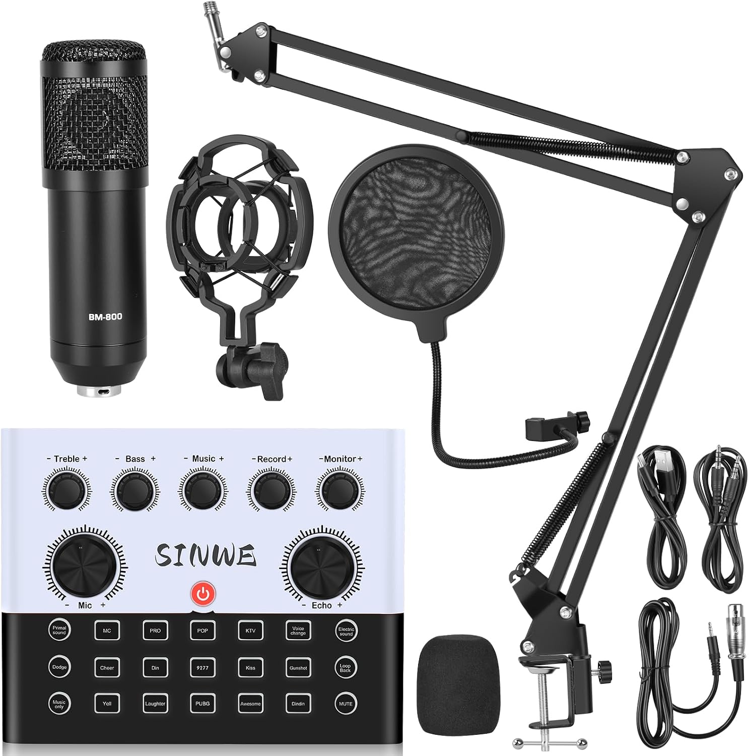 F993 All-in-One Podcast Equipment Bundle，Live Sound Card with microphone