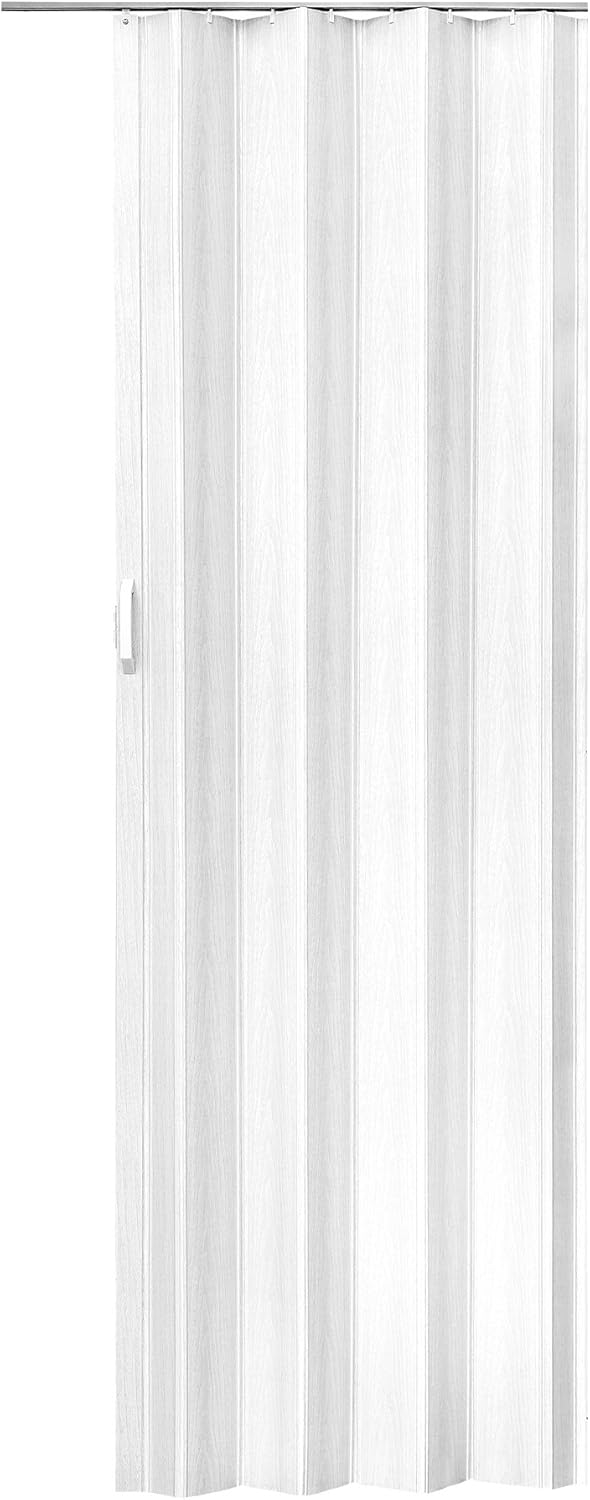 tectake® Internal Folding Door, 80 x 203 cm, Water-Resistant & Durable PVC, Foldable Sliding Door with Magnetic Closure & Handles, Space-Saving Concertina Door Suitable as Room Divider - White