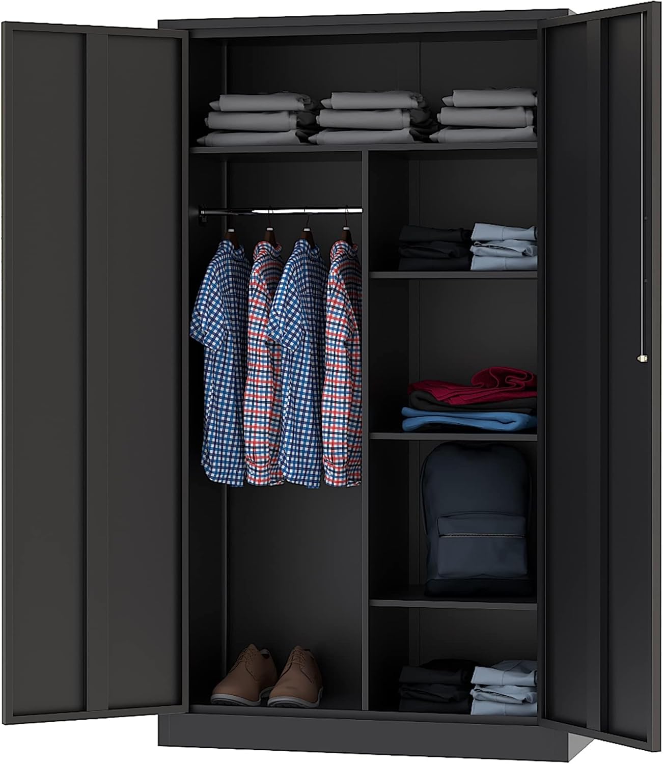 Letaya Metal Storage Cabinets Locker with Lock Door, 72'' Clothing Coat Steel Storage Freestanding Wardrobe for Office, Home, School, Employee,Gym,Fire Department (Black)