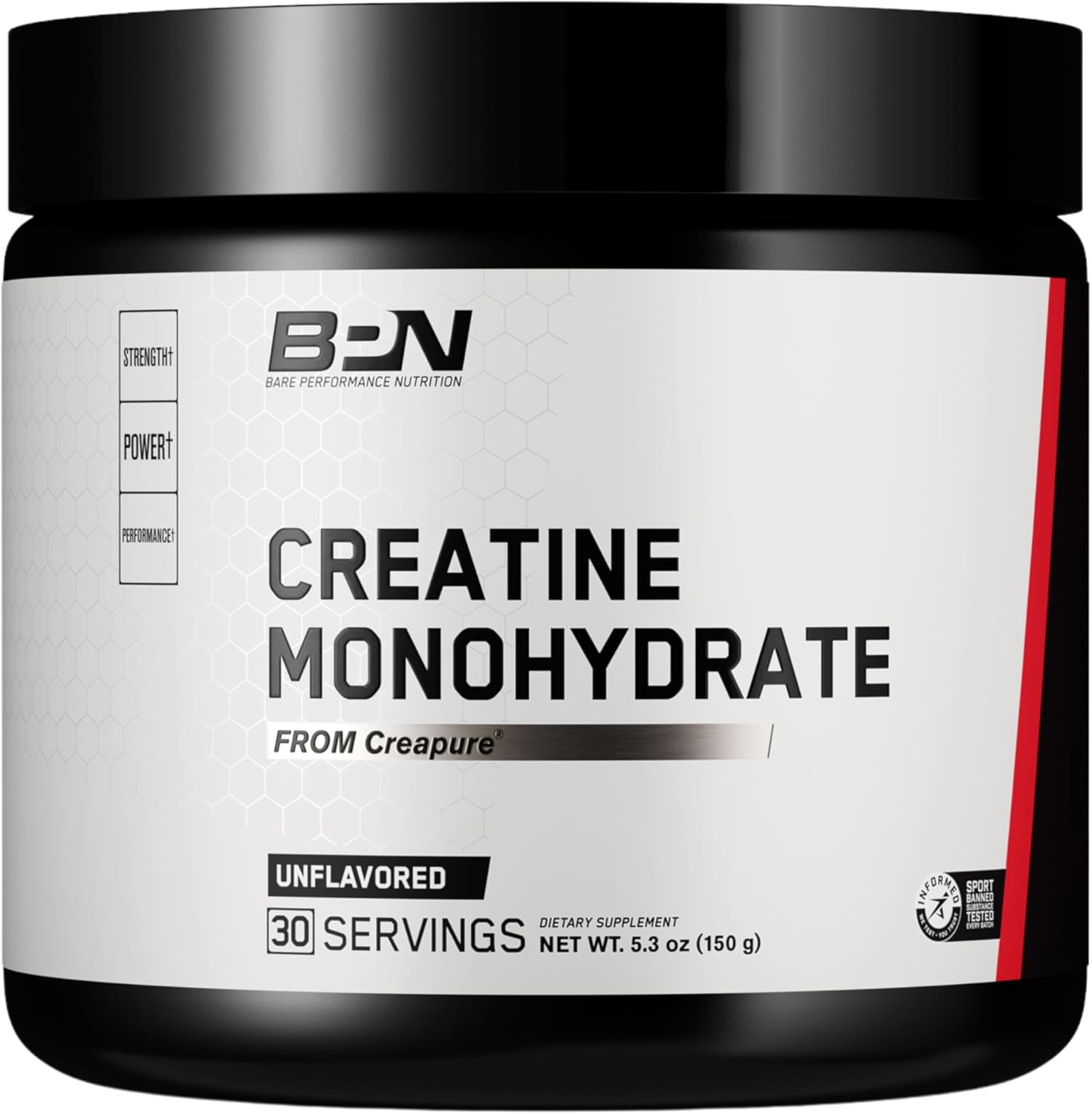 BARE PERFORMANCE NUTRITION, BPN Pure Creatine Monohydrate Powder by Creapure, 5g of Creatine per Serving, Supports Muscle Growth, Unflavored Creatine Powder, 30 Servings