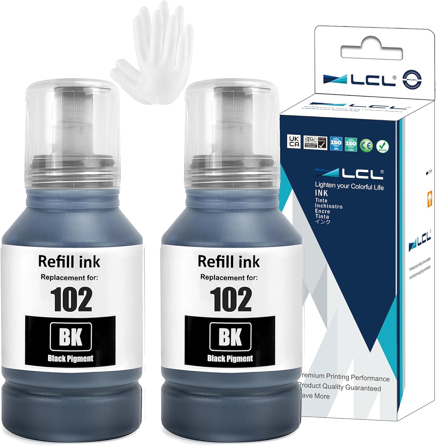 LCL 102 Black Ink Bottle Replacement for Epson 102 Ink Cartridges Bottle Multipack Compatible with Epson EcoTank ET-2750 ET-2751 ET-2756 ET-2850 ET-2851 ET-2856 ET-3700 ET-3850 ET-4750 ET-4850 (2Pack)