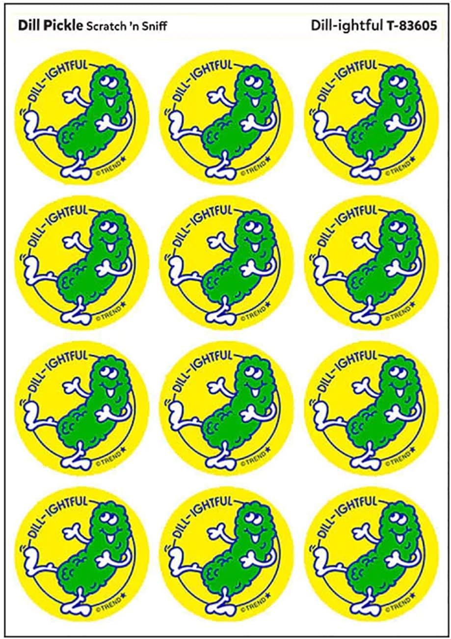 Dill-ightful/Dill Pickle Scent Scratch 'n Sniff Retro Stinky Stickers by TREND; 24 Seals/Pack - Authentic 1980s Designs!