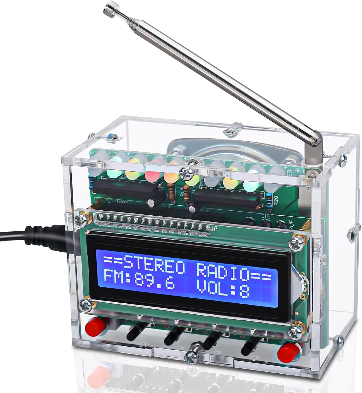 FM Radio Kit, ICSTATION Soldering Projects Radio with LED Flashing Lights DIY Radio Kit LCD1602 Display FM 87-108MHz Soldering Practice Kit for Back to School Solder Education Creative Present