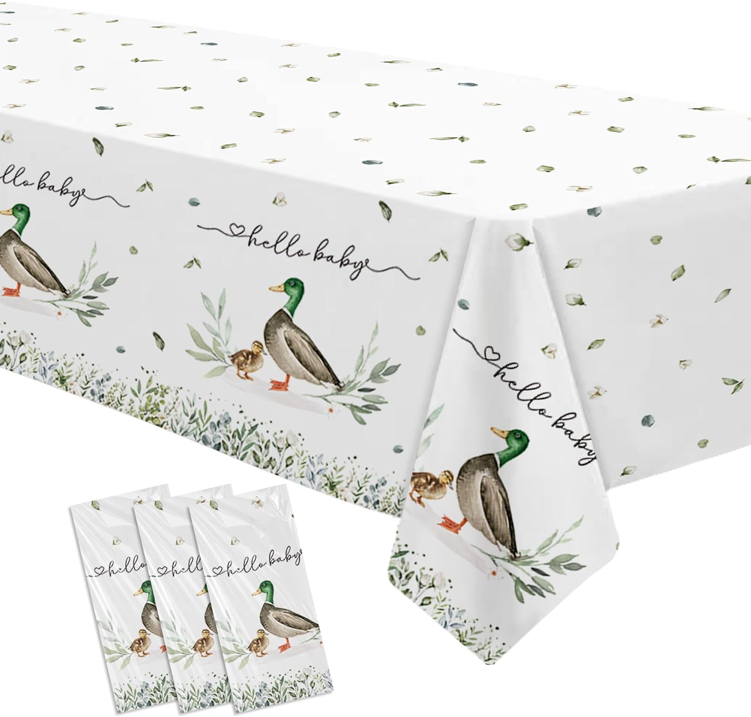 3Pack Mallard Duck Baby Shower Decorations Tablecloth, Duck Hunting Baby Shower Party Supplies Table Cover, Hello Baby Duck Baby Boy Table Cloth, 55in x 86in