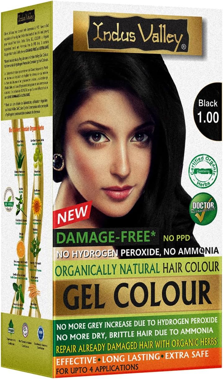 Indus Valley Gel Black1.0 Gel & Powder Hair Dye Colour Kit (Packaging may vary)