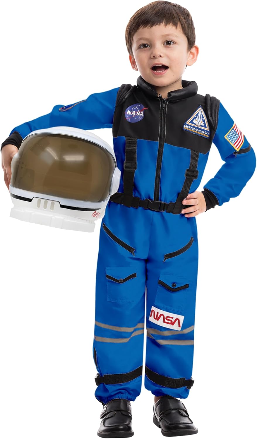Spooktacular Creations Blue Astronaut Costume with Helmet for Kids, Space Suit, Space Jumpsuit, Halloween Astronaut Pilot Costume for Boys Girls Pretend Role Play Dress Up (Blue)-Small (5-7 yrs)