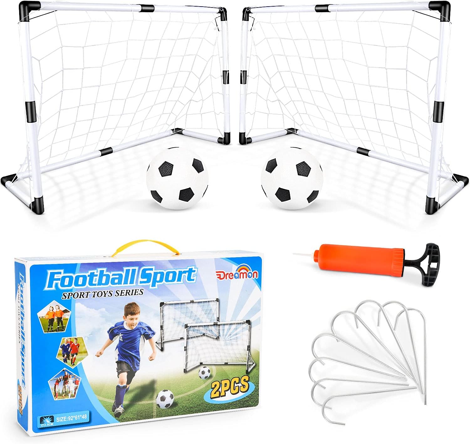 Dreamon Set of 2 Kids Football Goal Post Net with Ball Pump Indoor Outdoor Soccer Sport Games Children Training Practice Toy Set