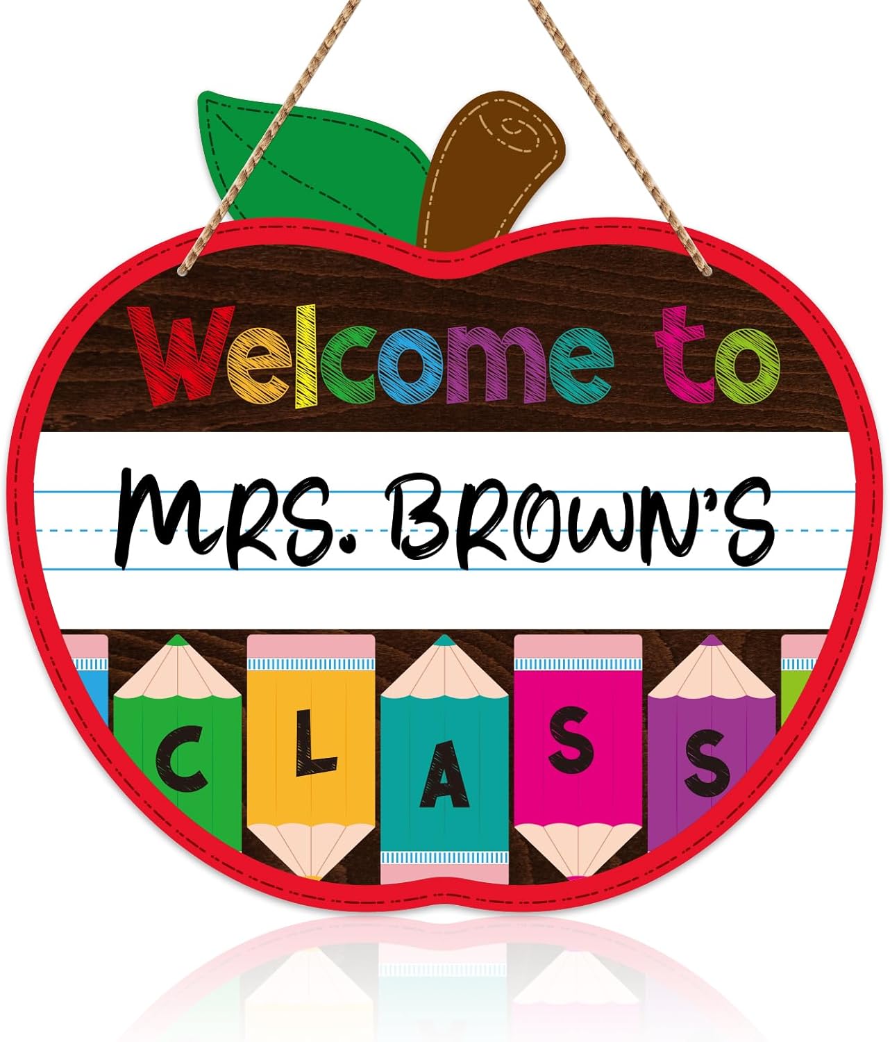WaaHome Welcome Sign for Classroom Door Decorations 11.3"x12" Personalized Apple-shape Teacher Door Sign Back to School Welcome to Our Classroom Sign Teacher Name Sign for Classroom Door Teacher Supplies
