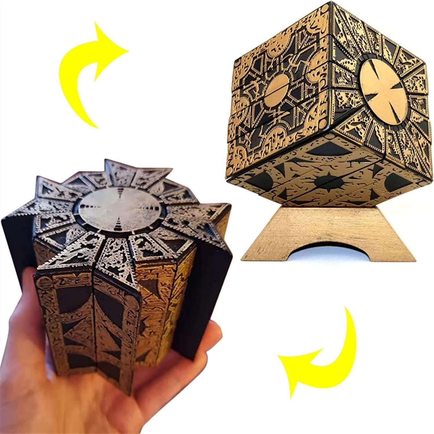 SUIZU Detachable Hellraiser Puzzle Box, Functional Deformation Lock Box with Base