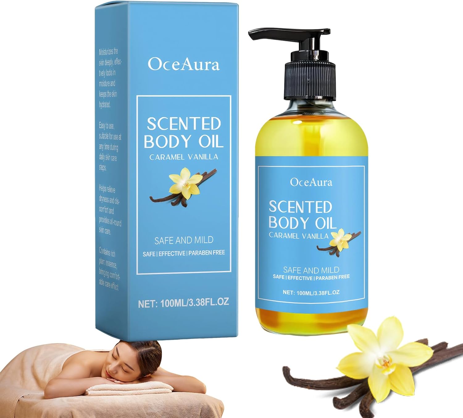 Bisienya Vanilla Body Oil, Carmel Body Oil Vanilla,Vanill-a Body Care,Body Massage Oils Moisturising for Firming Skin Body Massage O-il for Dry Skin (100ml)