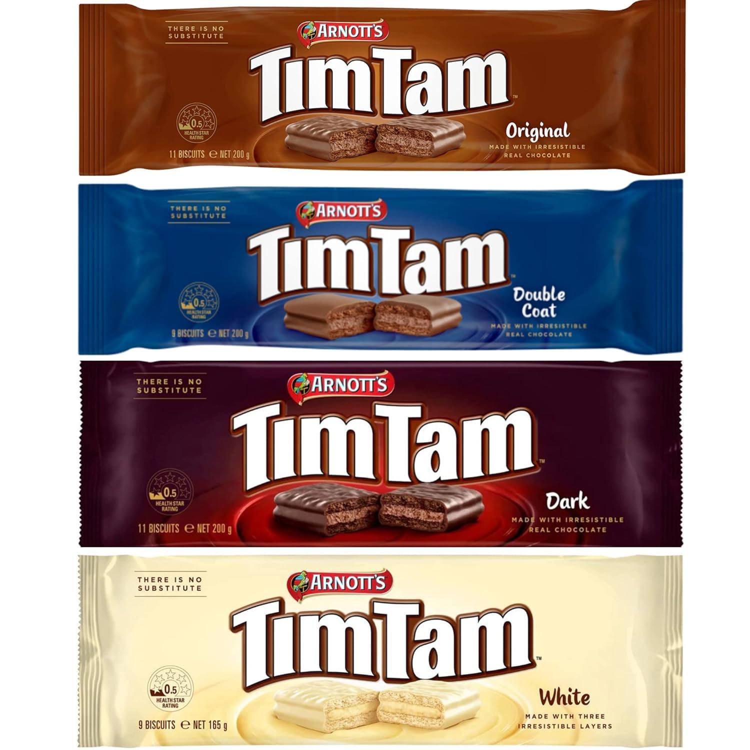 Tim Tam Chocolate Biscuits – 4-Pack Variety: Original, Dark, Double Coat, White – Imported from Australia