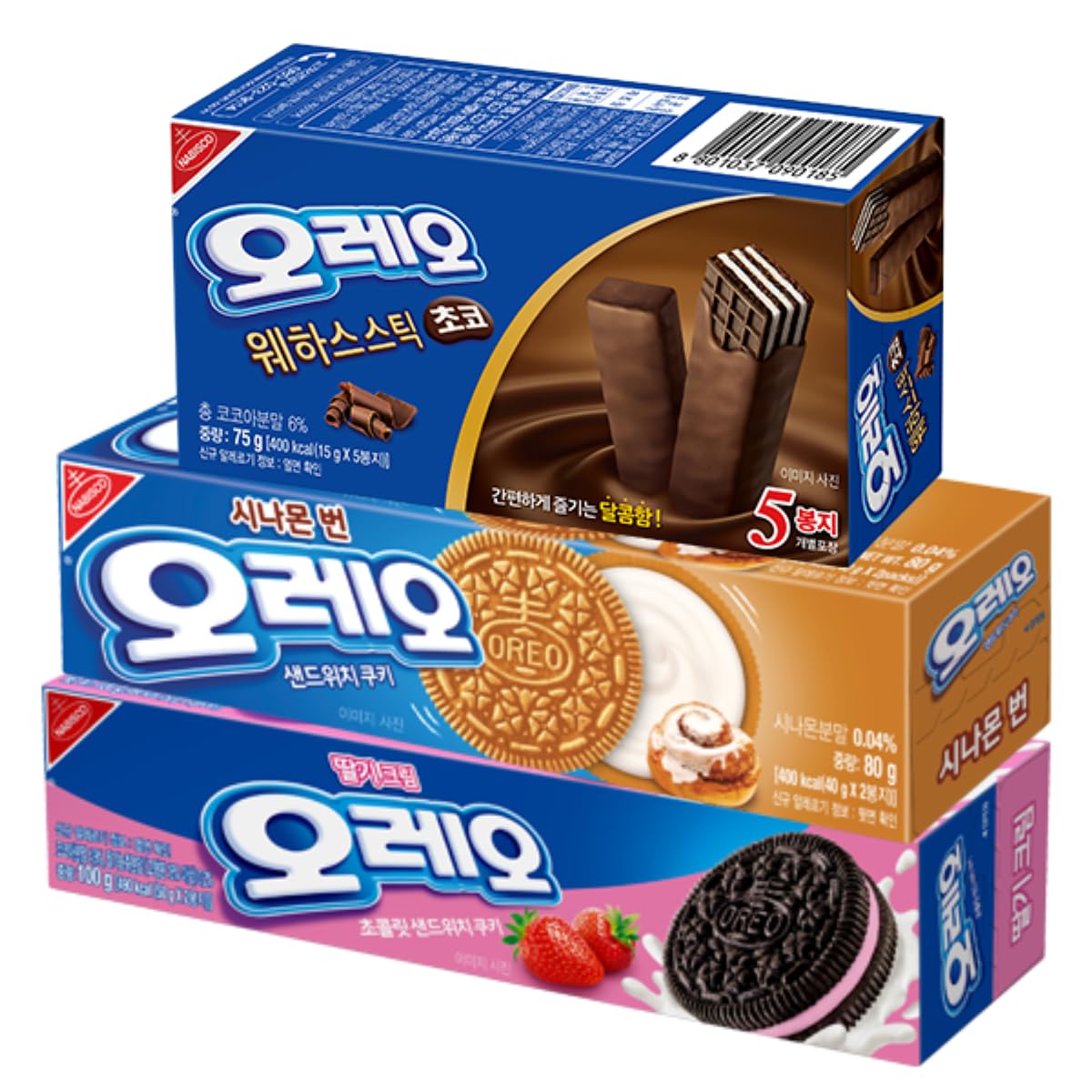 Cookies Snack Sandwich Crackers – Korean OREO Limited Edition 3 Pack Assortment Variety Flavor Pack Chocolate Vanilla Wafer Stick Thin Choco Mousse Cream Biscuits Dessert By Unha’s Asian Snack Box