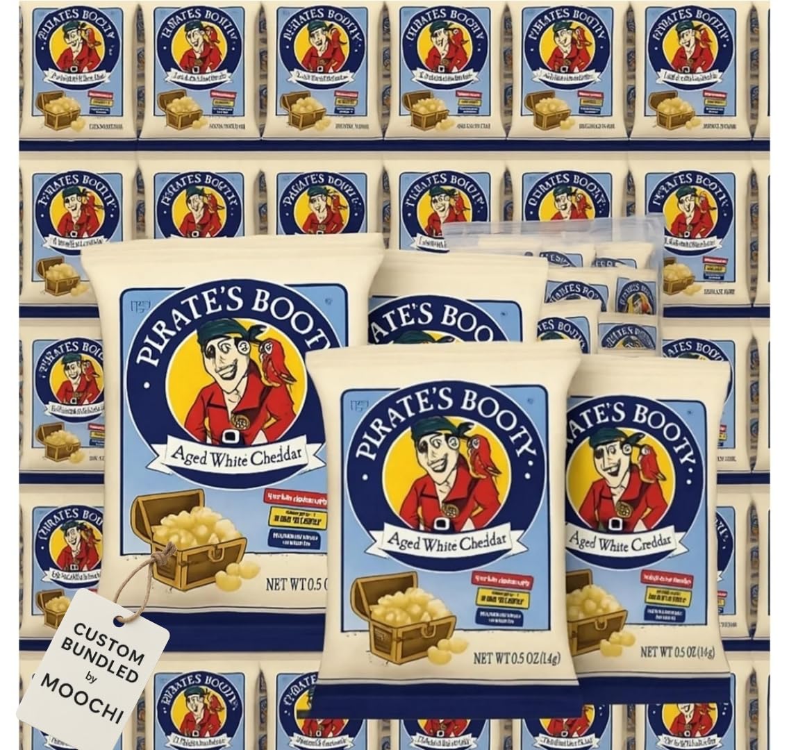 Bulk Pirate-booty Aged White Cheddar Popcorn Puffs Individual Bags by MOOCHI (60 Count) – Cheesy, Crunchy, Gluten-Free Snack Packs for Lunches, Parties & On-the-Go