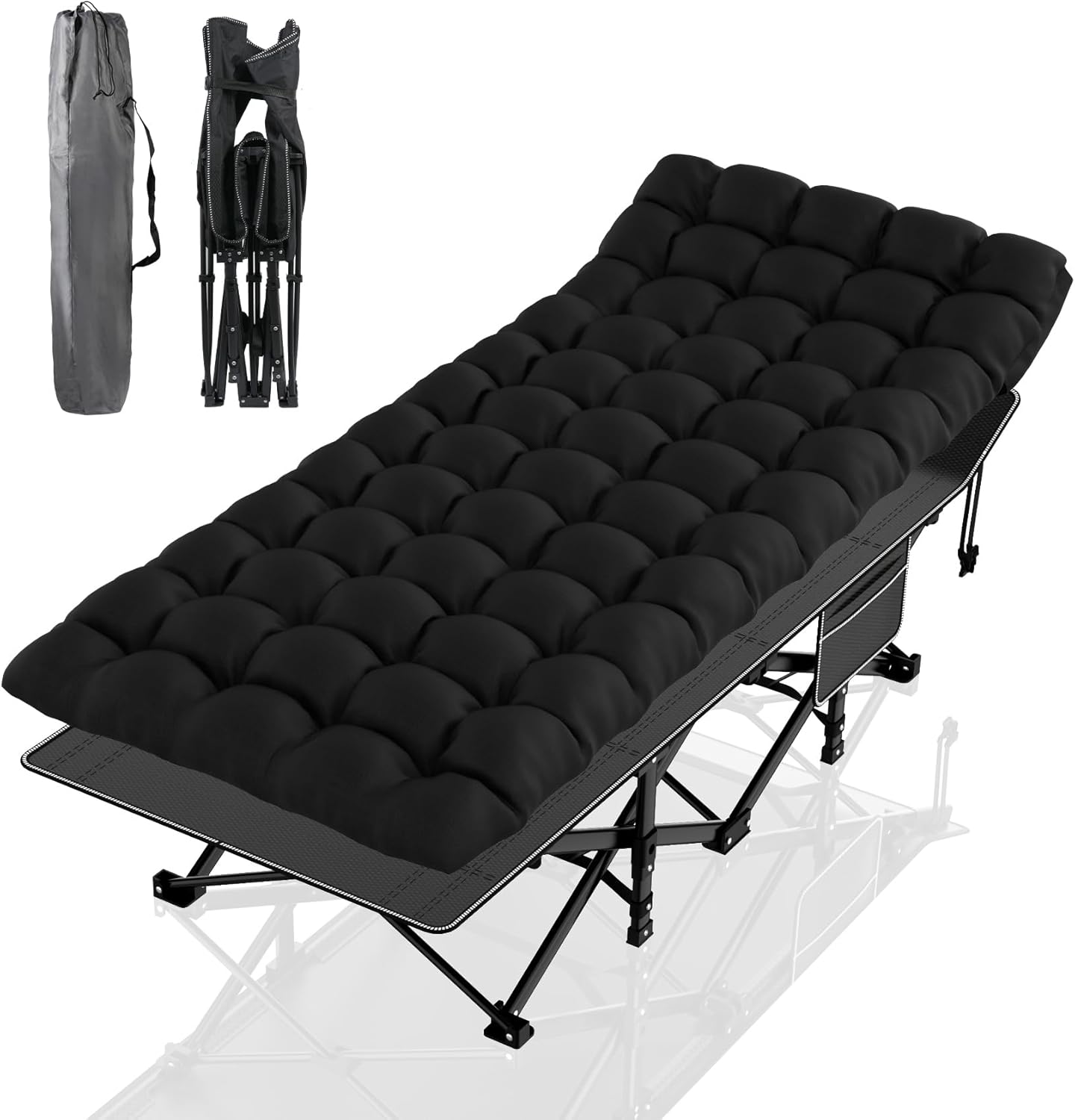 Suteck Camping Cot, Folding Camping Cot Bed for Adults Sleeping 1200D Double Layer Oxford Portable Folding Outdoor Cots for Camping W/Soft Pad Carry Bag for Home Office Nap Beach Travel