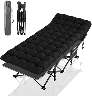 Suteck Camping Cot, Folding Camping Cot Bed for Adults Sleeping 1200D Double Layer Oxford Portable Folding Outdoor Cots for Camping W/Soft Pad Carry Bag for Home Office Nap Beach Travel