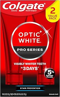 Colgate Optic White Pro Series Whitening Toothpaste with 5% Hydrogen Peroxide, Stain Prevention, 3 oz Tube, 2 Pack