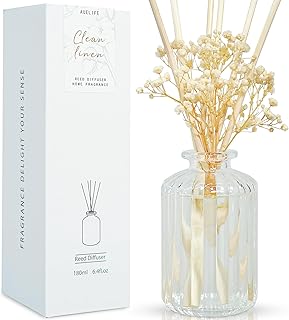 Auelife Reed Diffuser Set, 6.4 oz Clean Linen Scented Diffuser with Sticks Preserved Real Flower Reed Diffuser Home Fragrance Essential Oil Reed Diffuser for Bathroom Shelf Decor Accessories