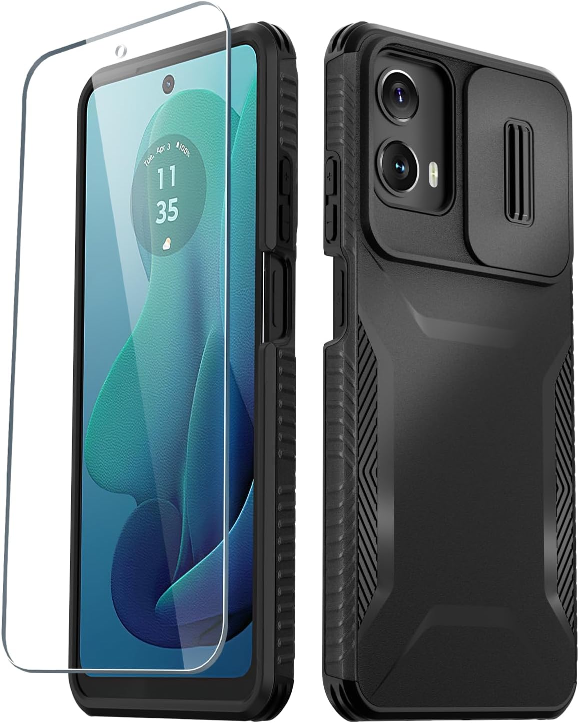 for Motorola Moto G 5G 2024 Case with 1 Screen Protector, Built-in Slide Camera Cover, Military Grade Drop Protection, Heavy Duty Rugged Shockproof Protective Phone Cover, Black