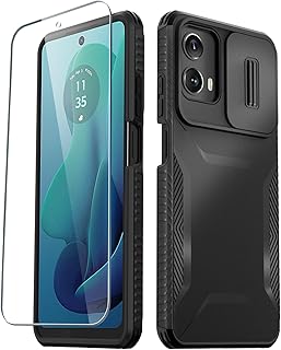 for Motorola Moto G 5G 2024 Case with 1 Screen Protector, Built-in Slide Camera Cover, Military Grade Drop Protection, Heavy Duty Rugged Shockproof Protective Phone Cover, Black