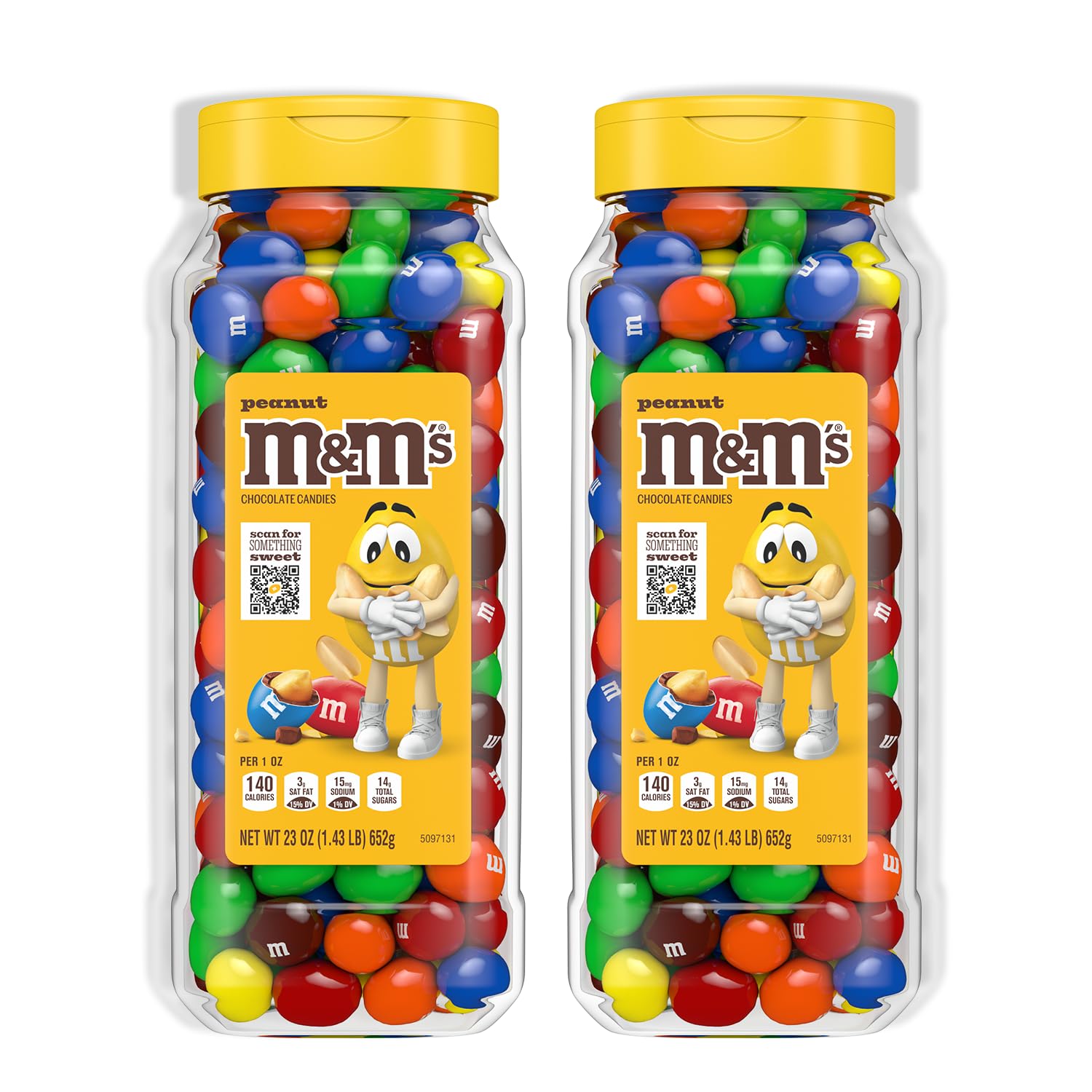 M&M’S Peanut Candy Jars, Assorted Chocolate Candies, Party Size Bulk, Movie Night Treats, Bulk Chocolate Candy, Buffet Chocolates, Resealable and Recyclable, 23 Oz Each, Pack of 2