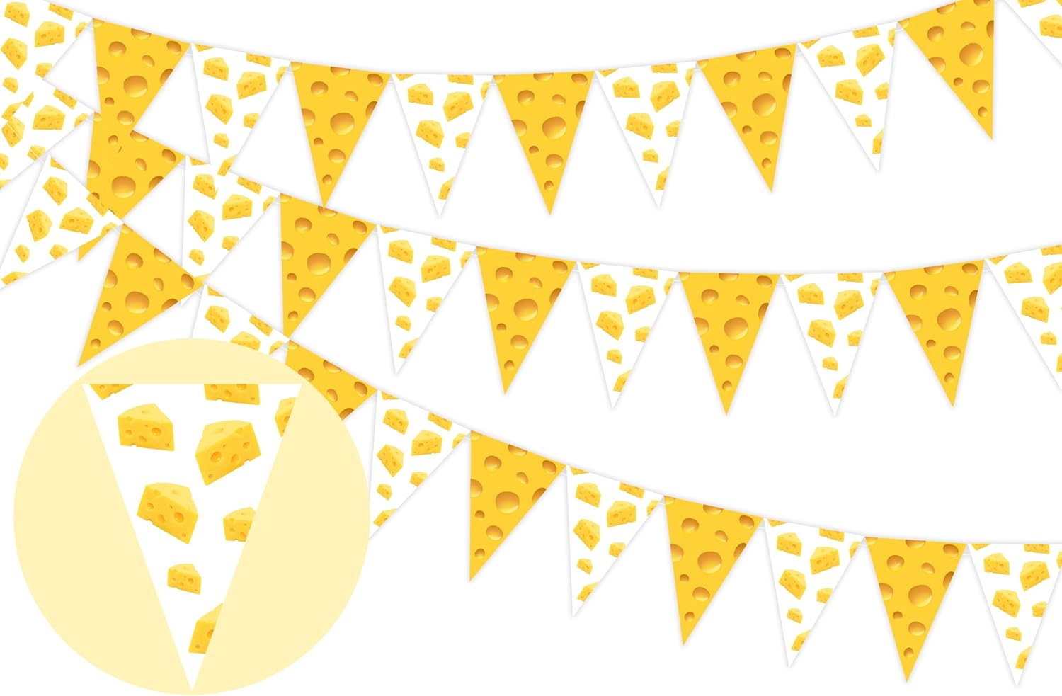 Sursurprise Cheese Themed Party Decorations, 3Pcs Cheese Banner Pennant Triangle Flags Bunting Garland for Macaroni and Cheese Birthday Decorations Party Supplies
