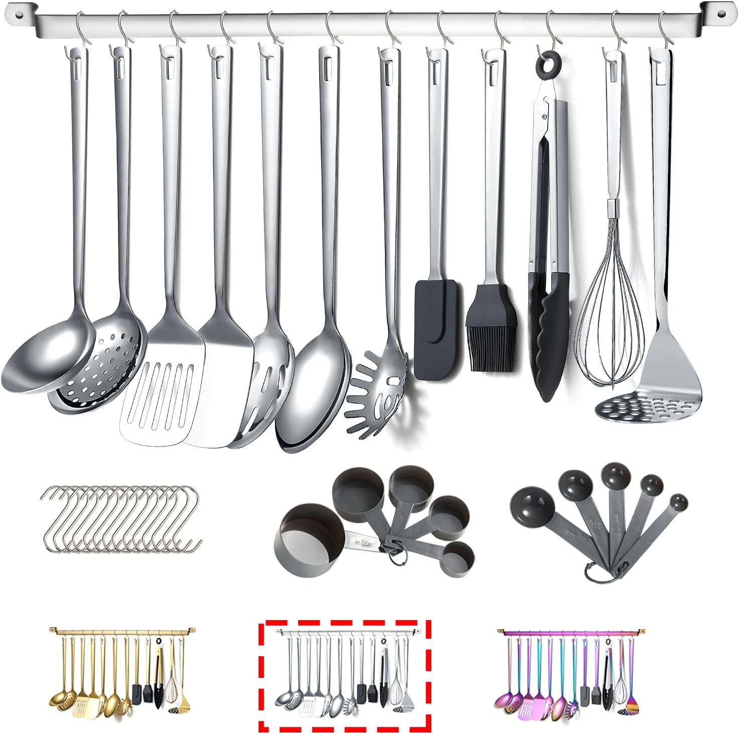 Stainless Steel Cooking Utensils Set,Kyraton 37 Pieces Kitchen Utensils Set,Kitchen Gadgets Cookware Set,Kitchen Tool Set with Utensil Holder Non-Stick and Heat Resistant.Dishwasher Safe