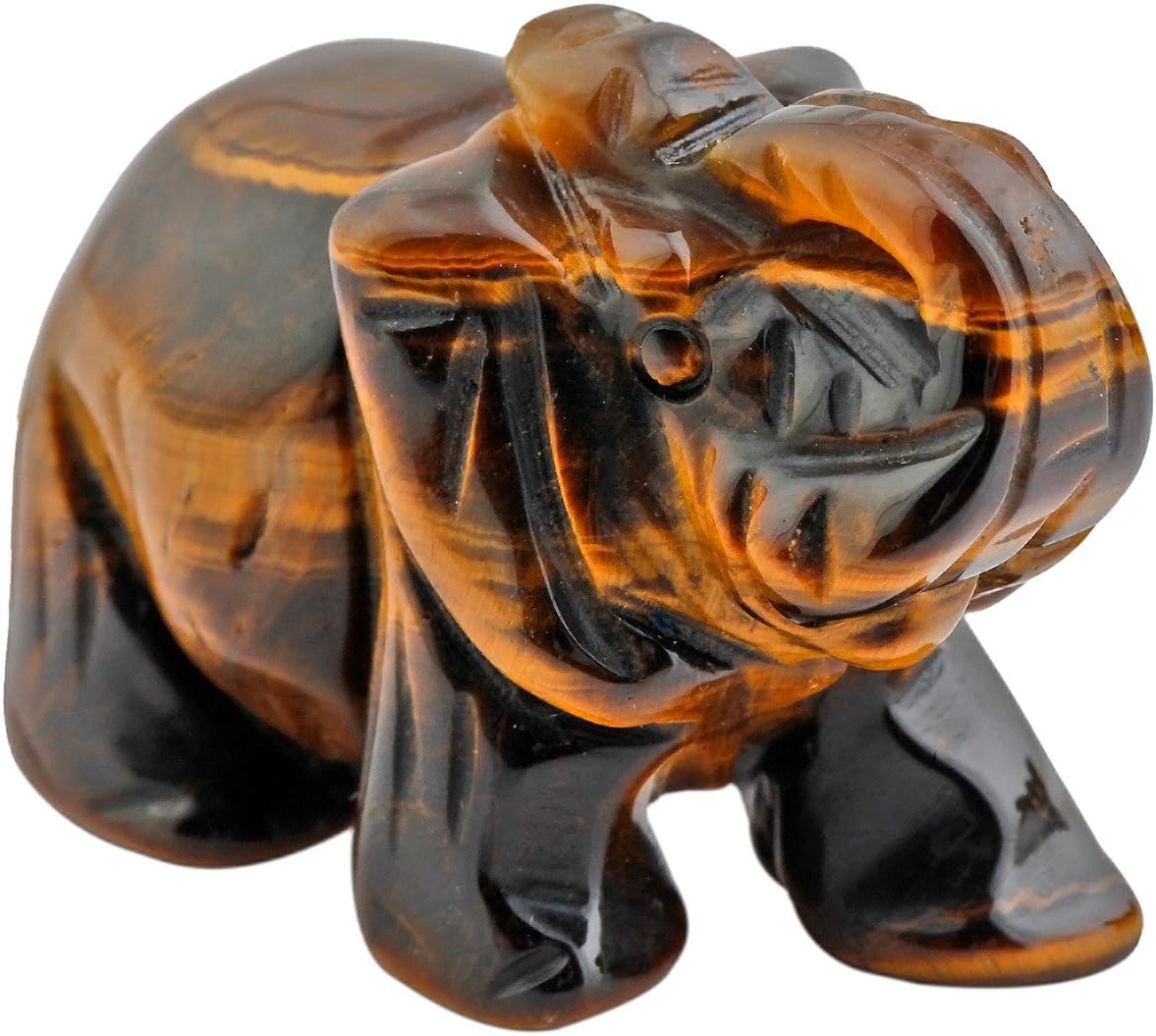 mookaitedecor Natural Tiger's Eye Stone Elephant Ornament Figurine,Healing Crystal Energy Gemstone Reiki Statue Home Decor,1.5 Inches