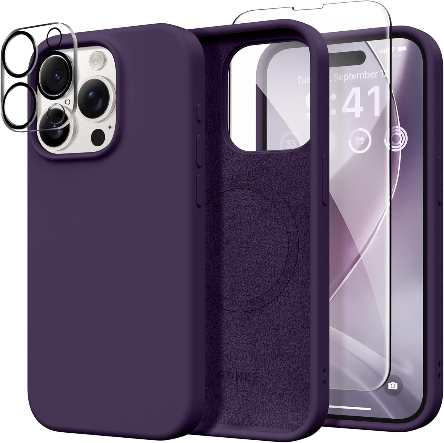 GONEZ Magnetic for iPhone 15 Pro Case, Compatible with MagSafe, [Screen Protector + Camera Lens Protector], Silicone Shockproof Anti-Scratch Protective Phone Case 6.1 inch, Deep Purple