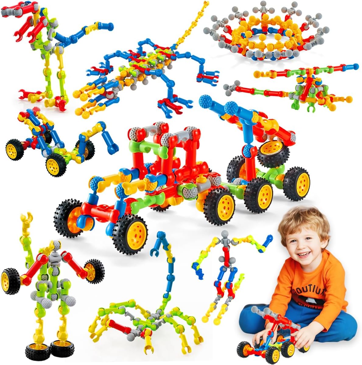 Stem Building Toys for 3 4 5 6 7 8 Year Old Boys Girls Kids,125 Pieces Building Blocks Educational Learning Toys with Large Storage Box,Ideal Christmas Birthday Gifts