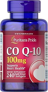 Puritan's Pride Coenzyme CoQ10 100mg, Dietary Supplement for Heart Health, Blood Pressure, Oral Gum Health, and Healthy Aging Support, 60 Day Supply, 240 Rapid Release Softgels
