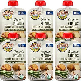 Earth's Best Organic Baby Food Pouches, Stage 3 Homestyle Meal Puree for Babies 9 Months and Older, Organic Potatoes Turkey and Green Beans Puree, 3.5 oz Resealable Pouch (Pack of 6)