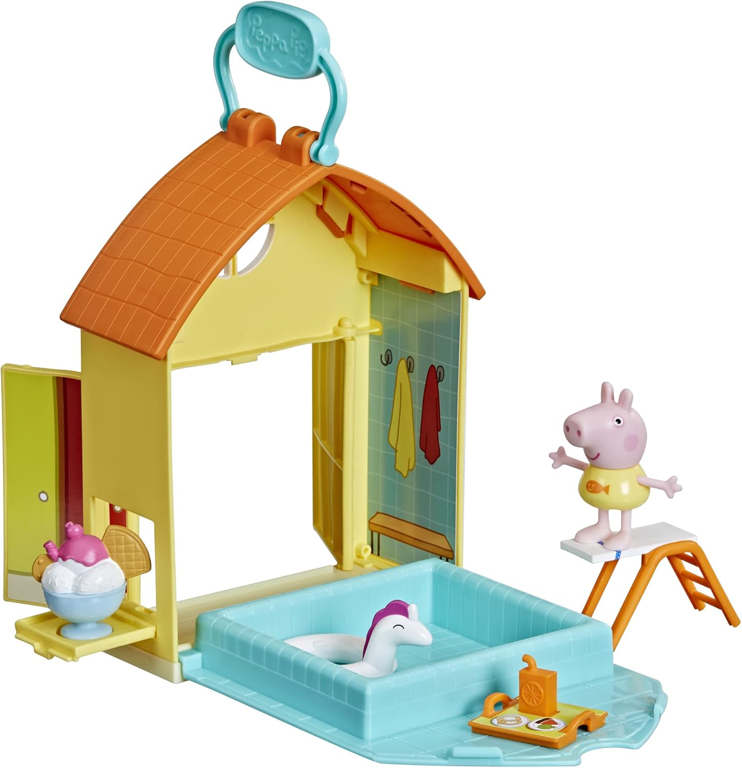 Peppa Pig Peppa’s Adventures Peppa’s Swimming Pool Fun Playset Preschool Toy, Includes 1 Figure and 4 Accessories, F2194