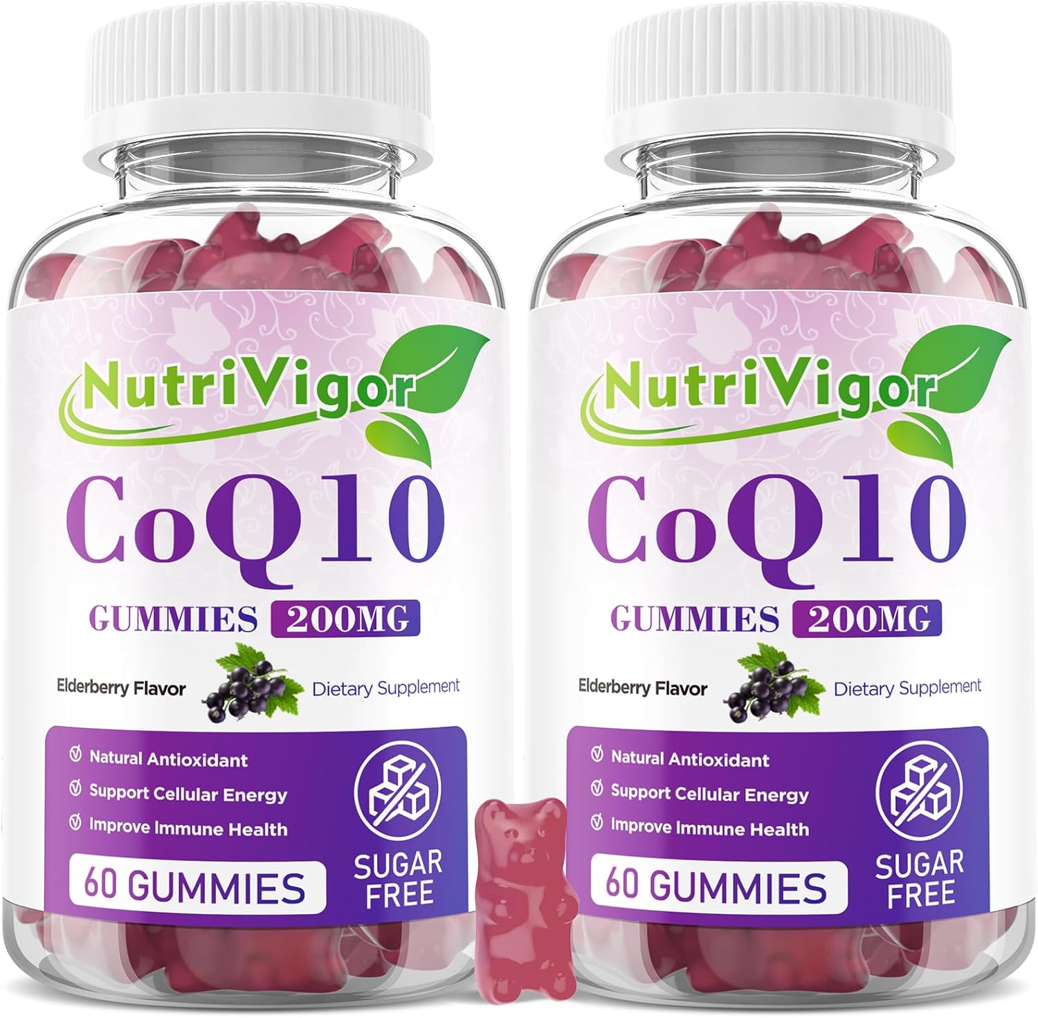 CoQ10 Gummies, Coenzyme Q10 Supplement 200mg, High Absorption CoQ10 Supplement for Cellular Energy and Immune Health, Vegan, Gluten Free, Elderberry Flavor, 120 Count