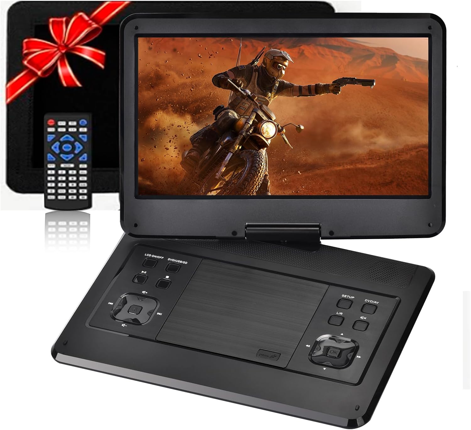 16.9" Portable DVD Player with 14.1" Swivel Screen, 6 Hrs Battery Car Player, Car Headrest Mount, Portable DVD Supports All Region Discs/SD Card/USB/Sync TV, Black