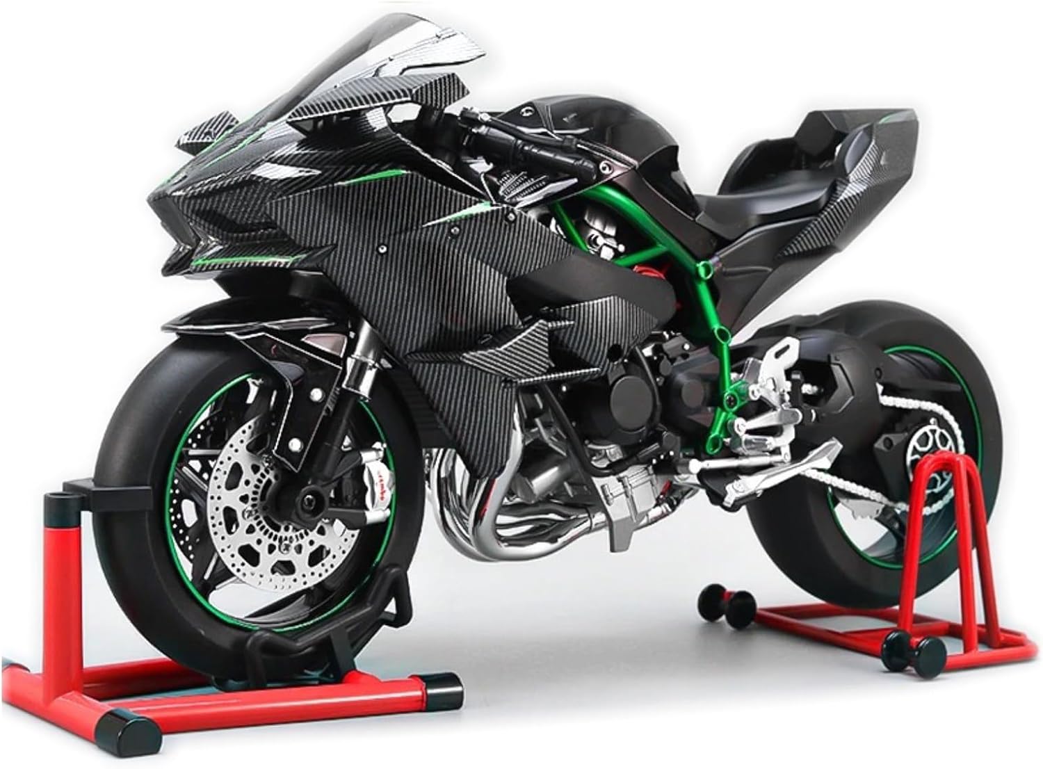 HTLNUZD 1/6 Scale H2R Alloy Diecast Motorcycle with Sound & Light Features High Gloss Spray Finish Rubber Tires Premium Collectible Gift (Carbon Fiber H2R)